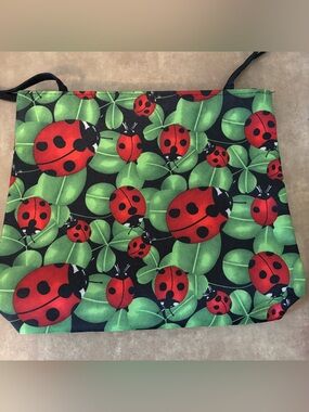 Ladybug Print Canvas Tote Bag - Red/Green